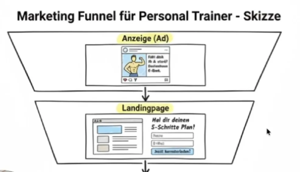 Handgezeichnete Funnel-Skizze für Personal Trainer