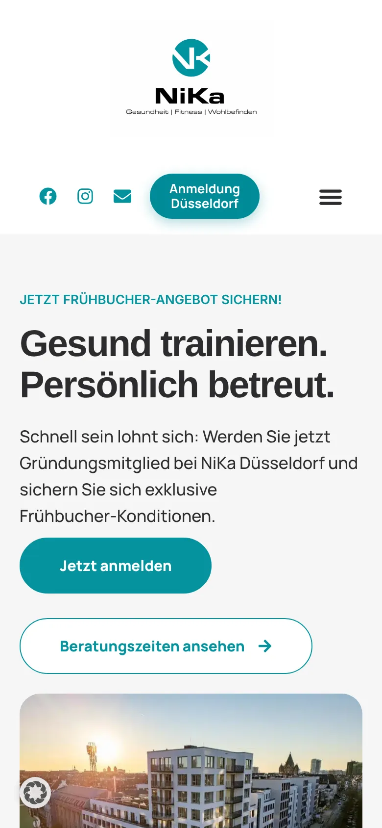 NiKa Landingpage mobil: Frühbucher-Angebot Düsseldorf in der Smartphone-Ansicht
