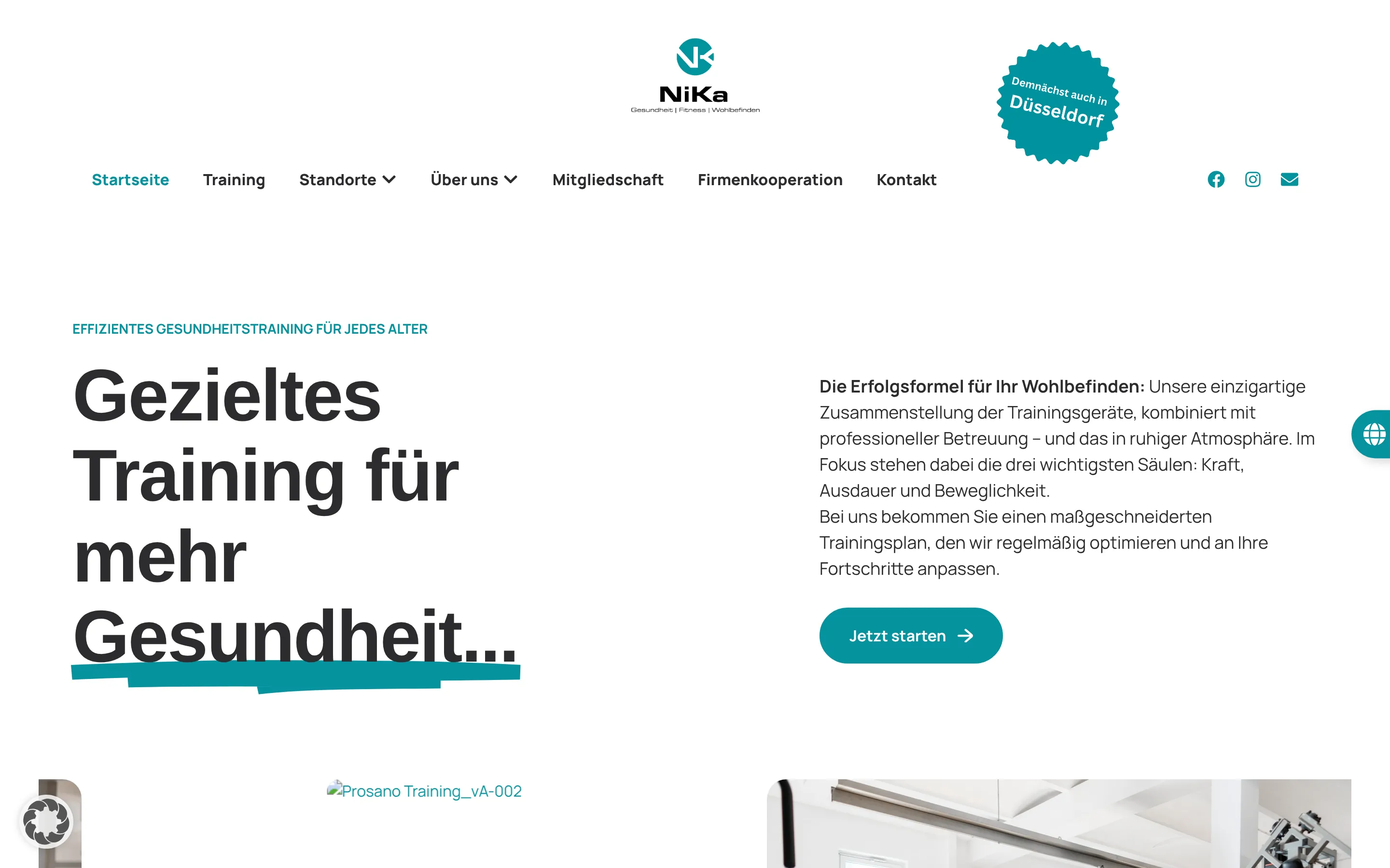 NiKa Startseite: Gesundheitstraining für jedes Alter mit Hinweis auf Düsseldorf